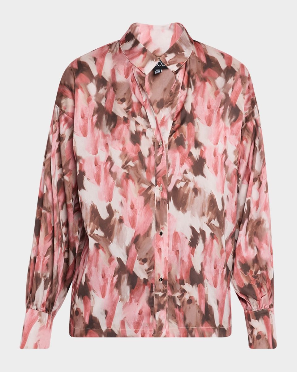 Brushstroke-Print Crepe De Chine Blous